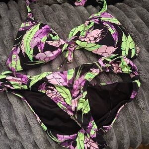 Victoria Secret two-Piece Floral Print Bikini - Pink, Green, Black